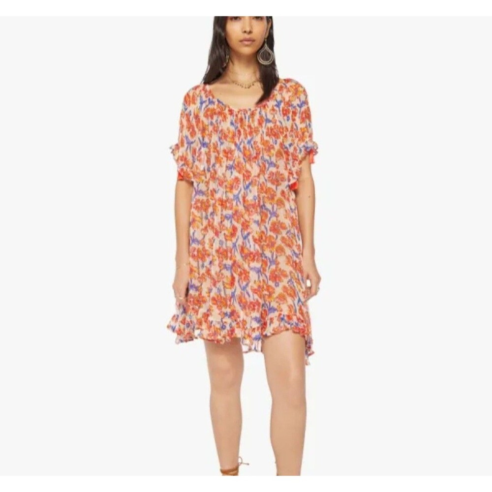 Natalie Martin Marina sheer Clementine floral tasseled babydoll boho dress OS